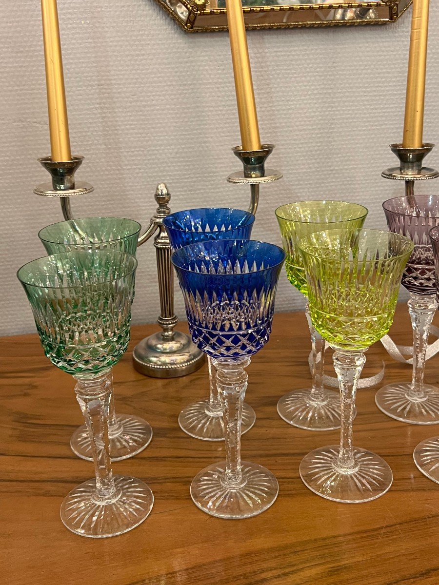 12 Verres  En Cristal De Couleur, Roemer Cristallerie De Lorraine-photo-4
