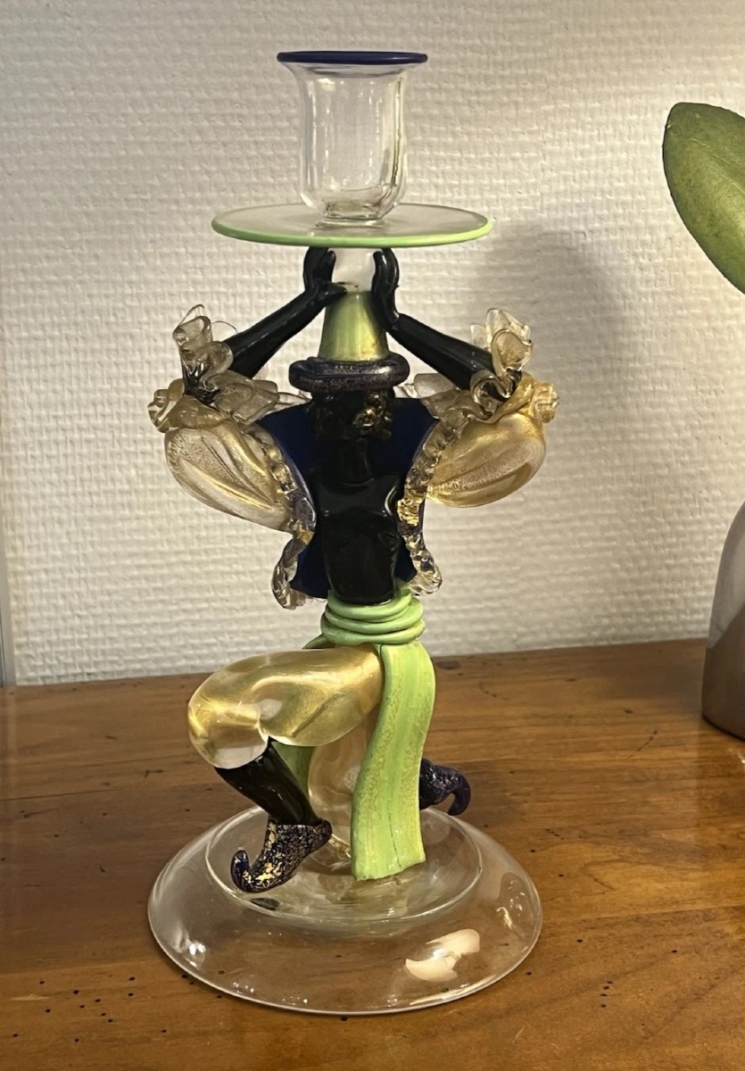 Bougeoir Personnage En Verre Soufflé Murano XX Eme S  Italie