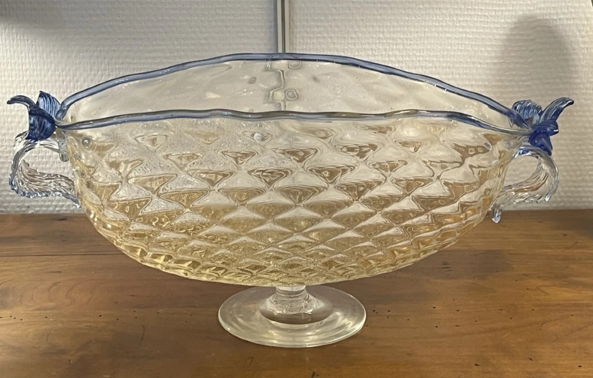 Murano 20th Century S/ Cup On Foot Gilding And Blue