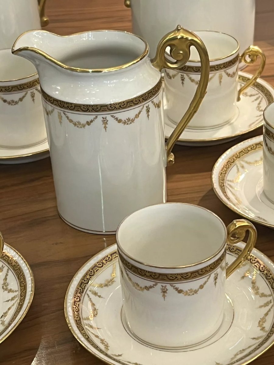 Limoges / White Porcelain And Gilded Coffee Service-photo-2