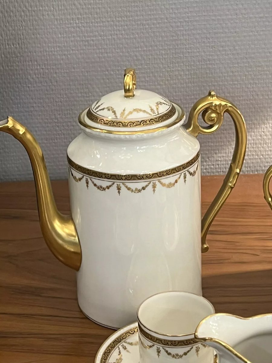 Limoges / White Porcelain And Gilded Coffee Service-photo-3