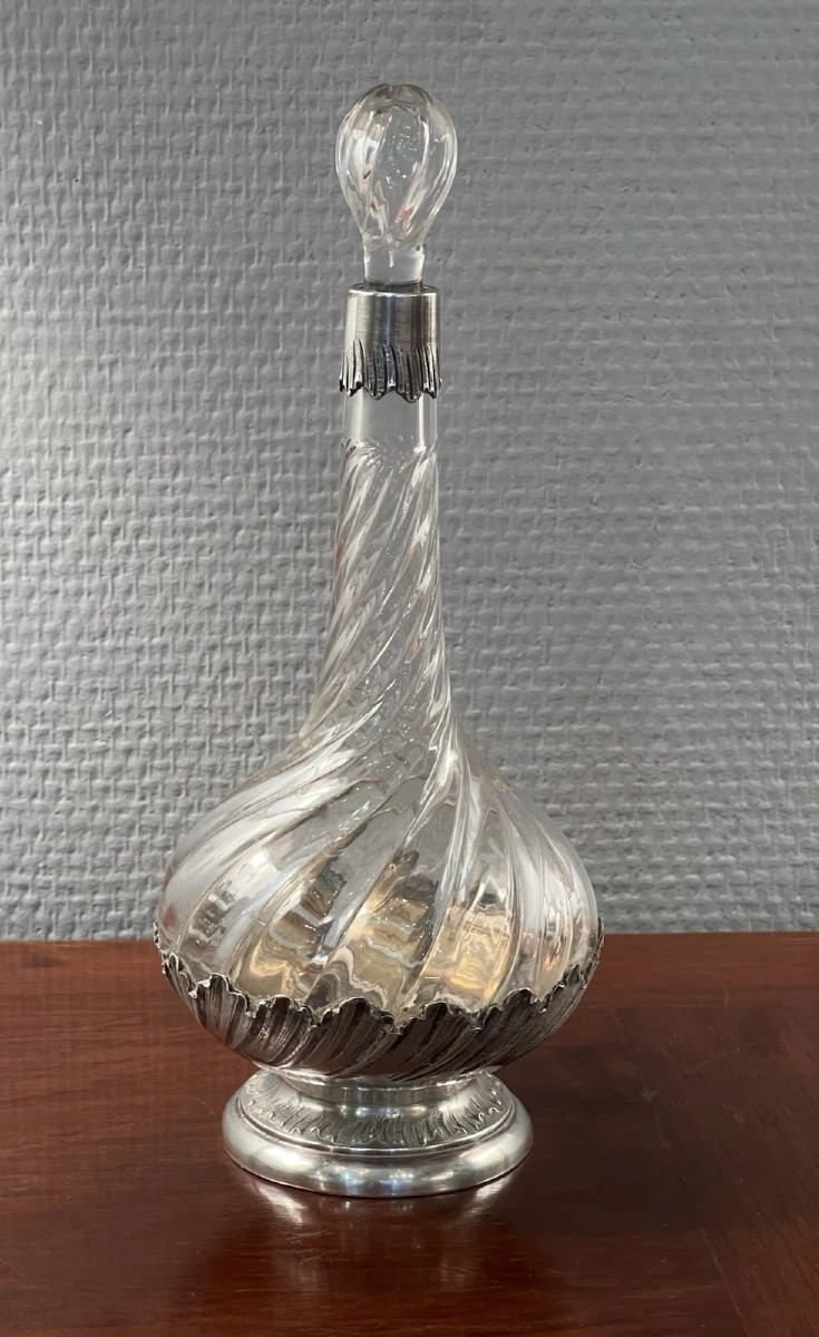 Liqueur Decanter With Sterling Silver Frame And Minerva Hallmark 