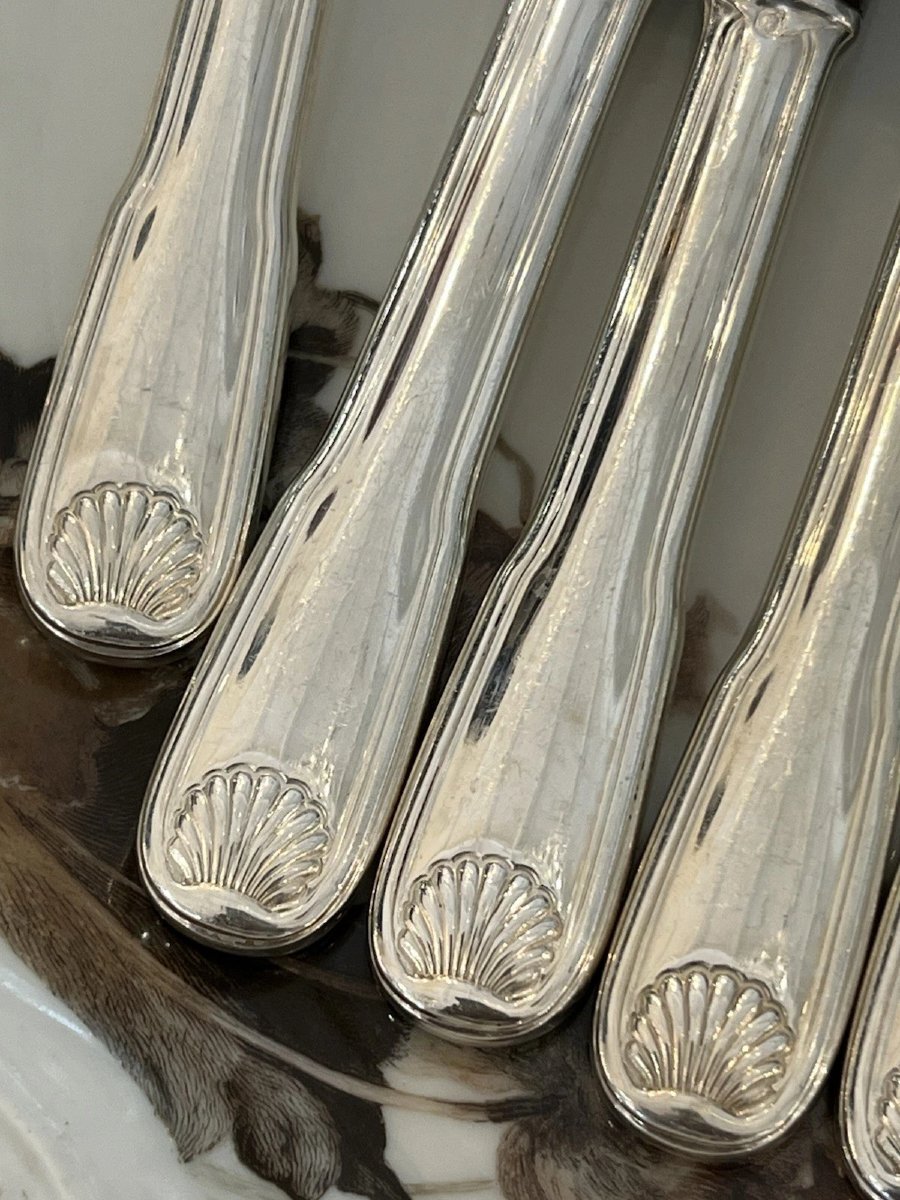 12 Couteaux  A Entremets  Manche  Argent Massif  Minerve -photo-1