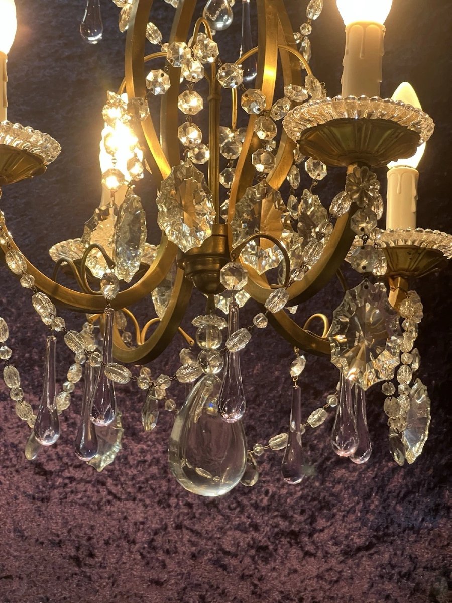 Ref 104 / Antique Chandelier With Colored Tassels 4 Lights Refurbished-photo-2