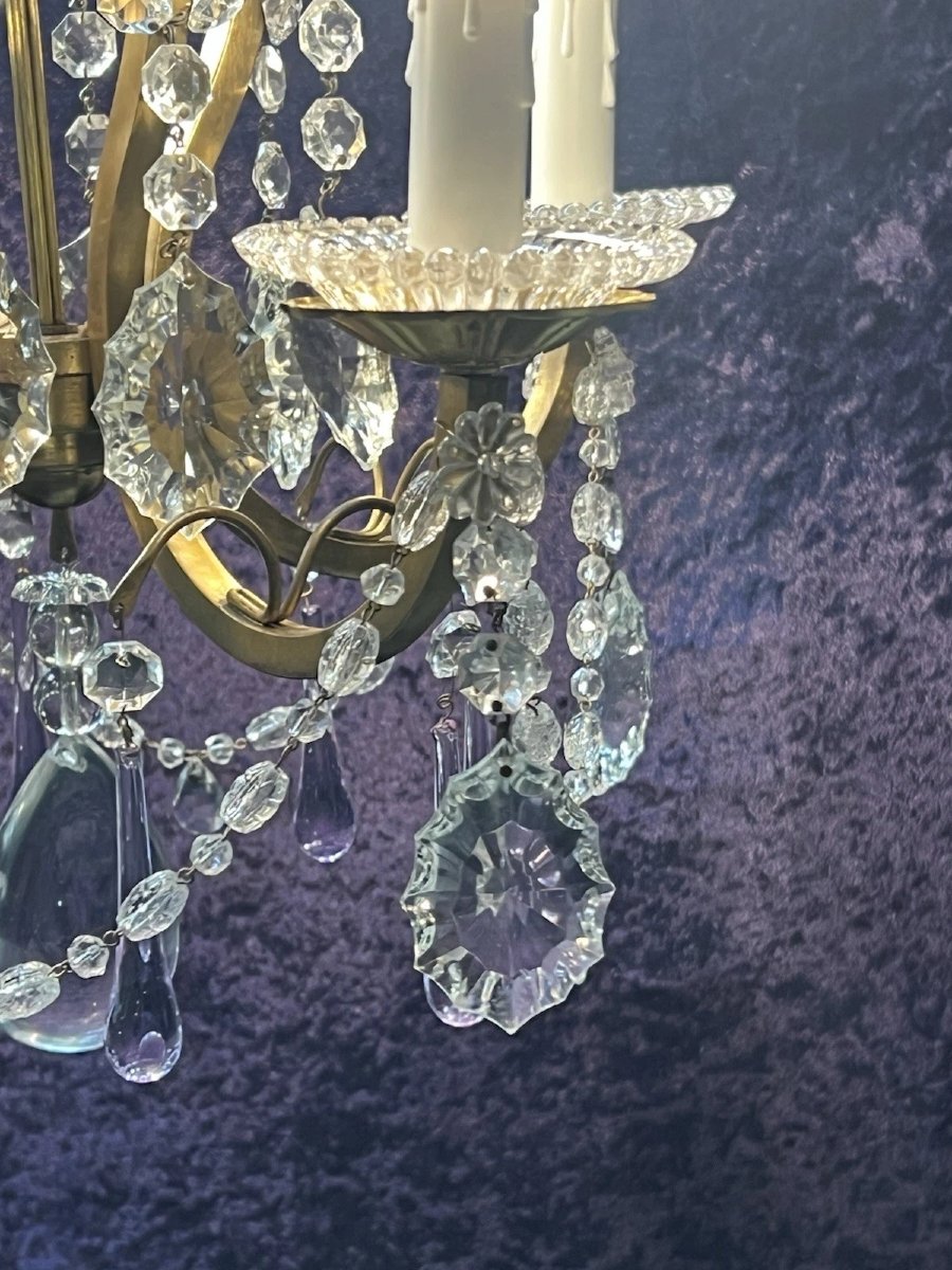 Ref 104 / Antique Chandelier With Colored Tassels 4 Lights Refurbished-photo-3