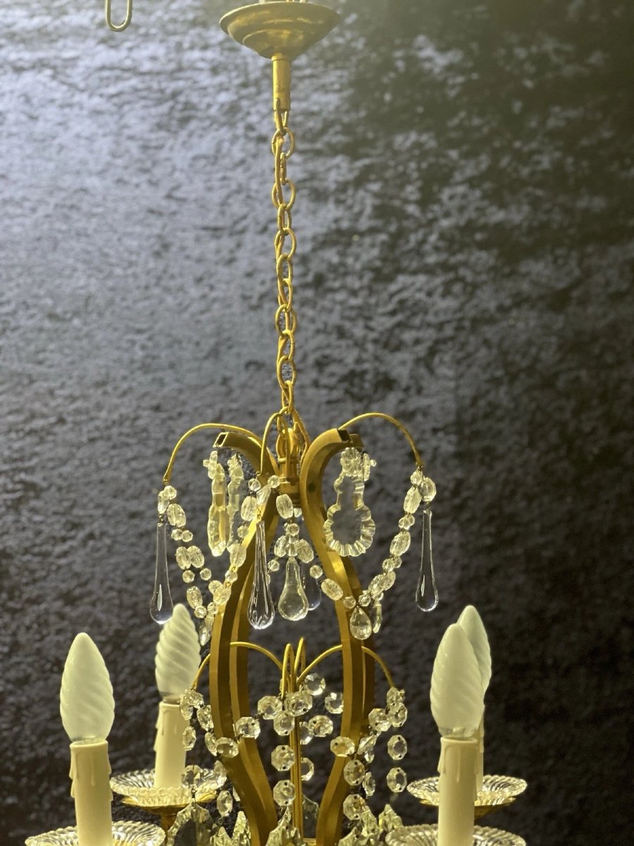 Ref 104 / Antique Chandelier With Colored Tassels 4 Lights Refurbished-photo-4