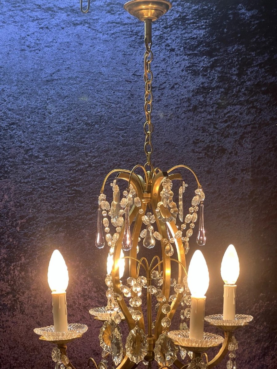 Ref 104 / Antique Chandelier With Colored Tassels 4 Lights Refurbished-photo-8