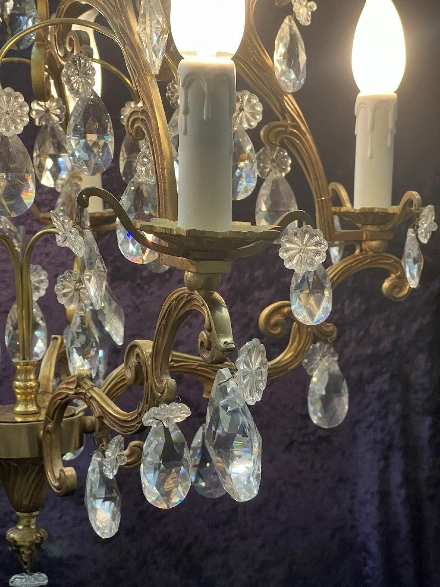 Ref 100 / Bronze Cage Chandelier With Crystal Tassels, 4 Lights-photo-2