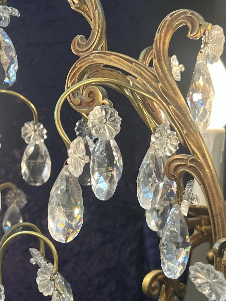 Ref 100 / Bronze Cage Chandelier With Crystal Tassels, 4 Lights-photo-5
