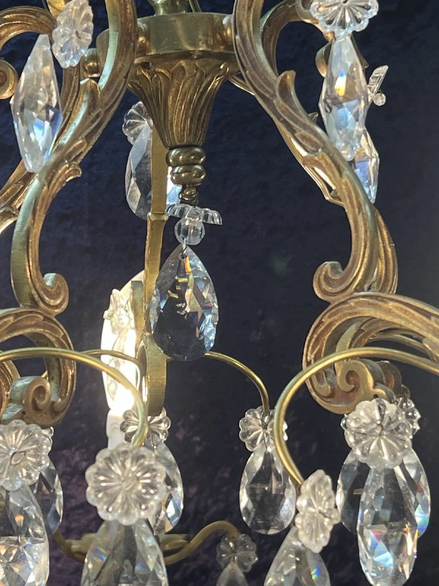 Ref 100 / Bronze Cage Chandelier With Crystal Tassels, 4 Lights-photo-6