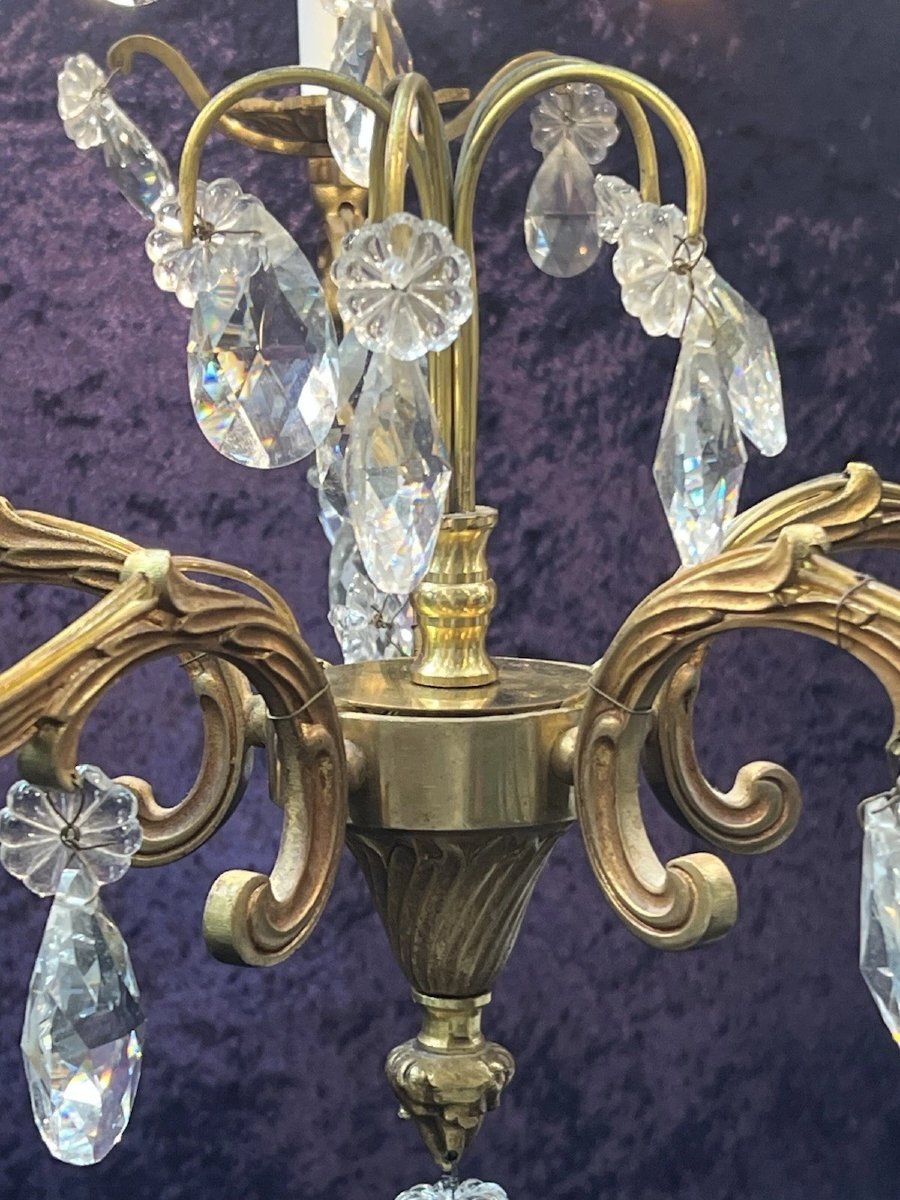 Ref 100 / Bronze Cage Chandelier With Crystal Tassels, 4 Lights-photo-7
