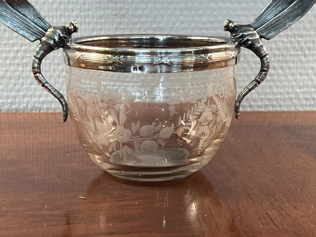  COUPE ART NOUVEAU ANSE LIBELLULES METAL ARGENTE-photo-3