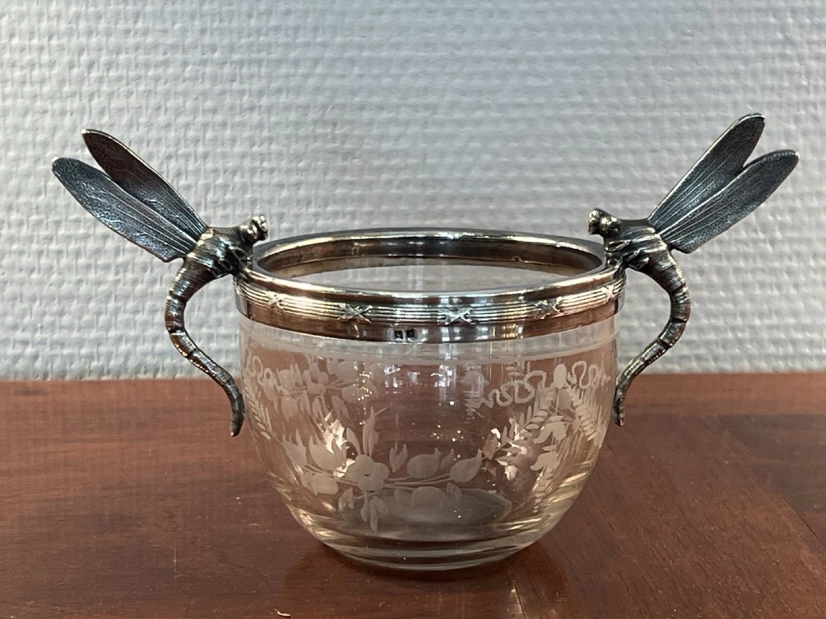  COUPE ART NOUVEAU ANSE LIBELLULES METAL ARGENTE-photo-4