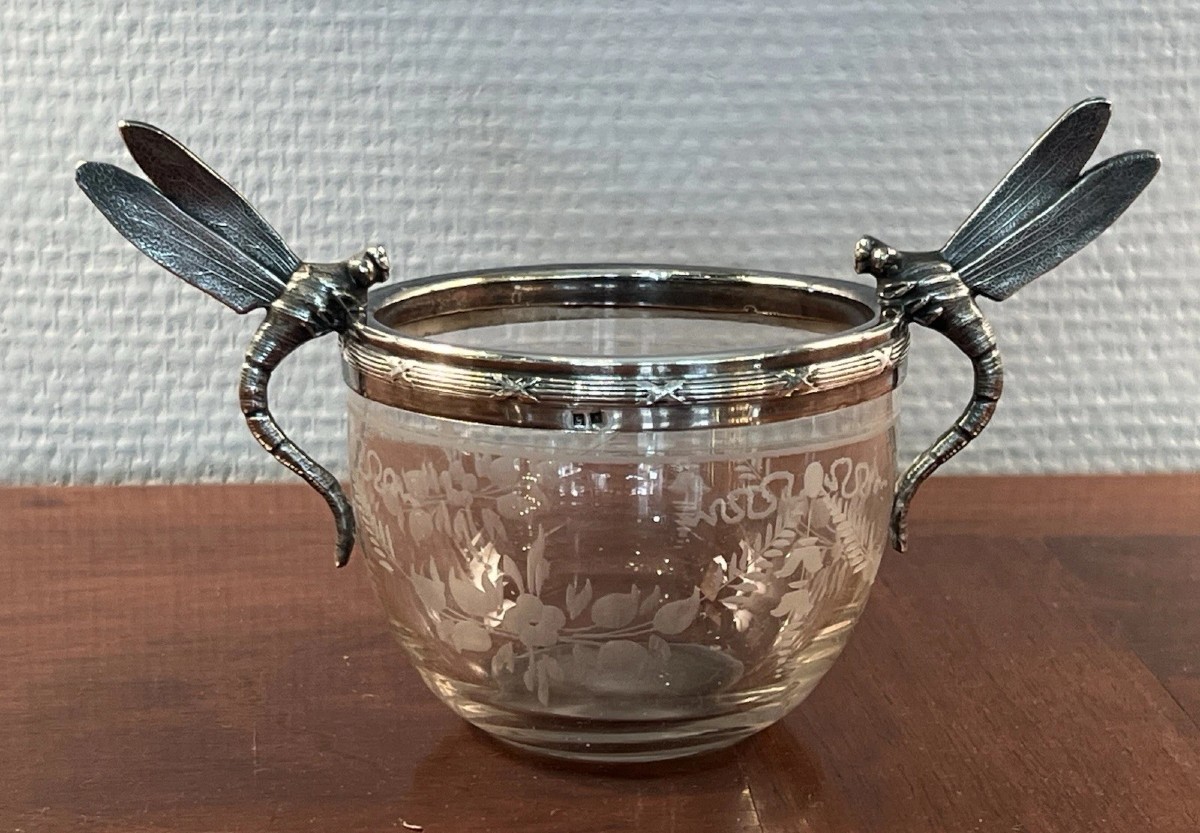  COUPE ART NOUVEAU ANSE LIBELLULES METAL ARGENTE