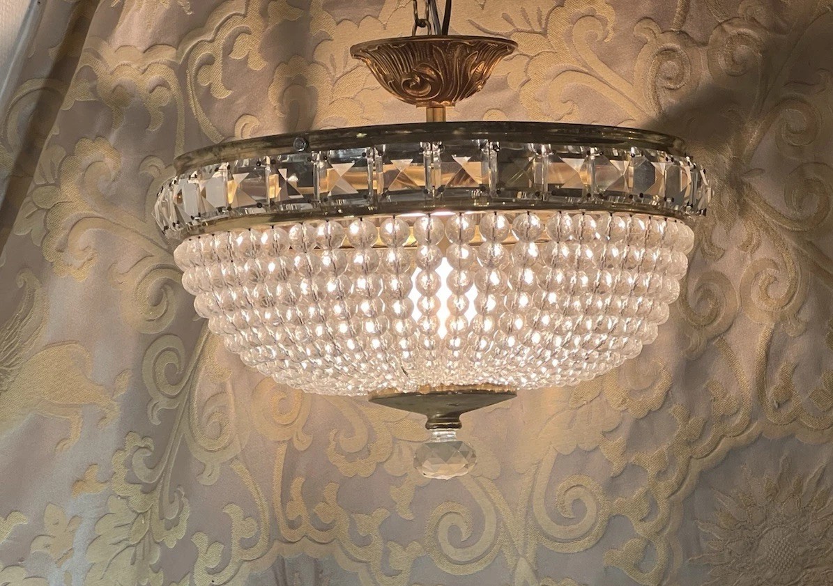 Ref 105 / Chandelier Ceiling Light With Tassels, 1 Light / Completely Refurbished