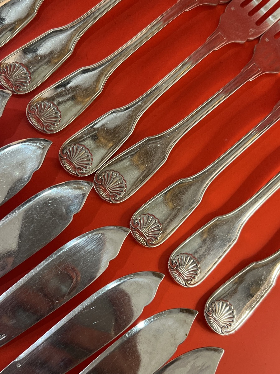 Christofle. Service a Poisson Coquille Vendome Métal Argenté 24 p-photo-3