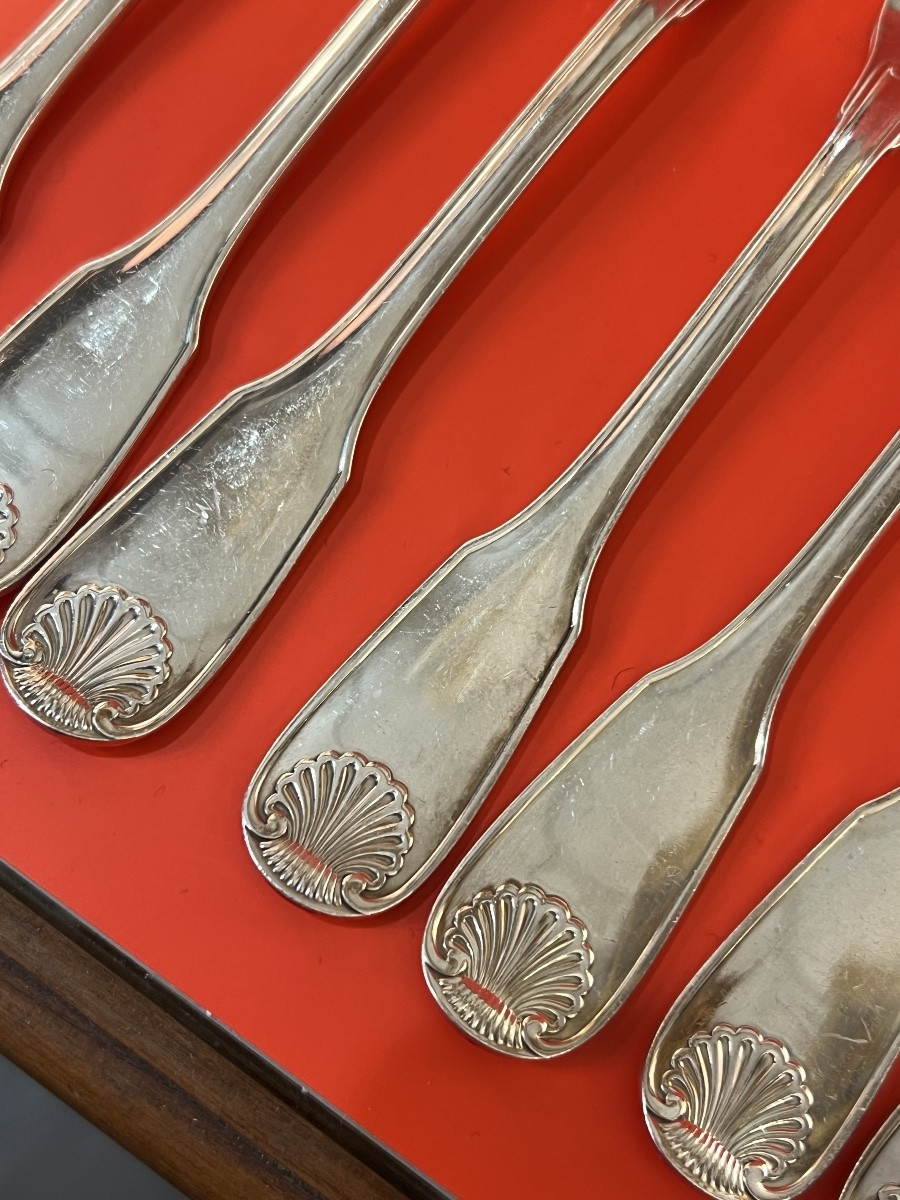 Christofle. Service a Poisson Coquille Vendome Métal Argenté 24 p-photo-4