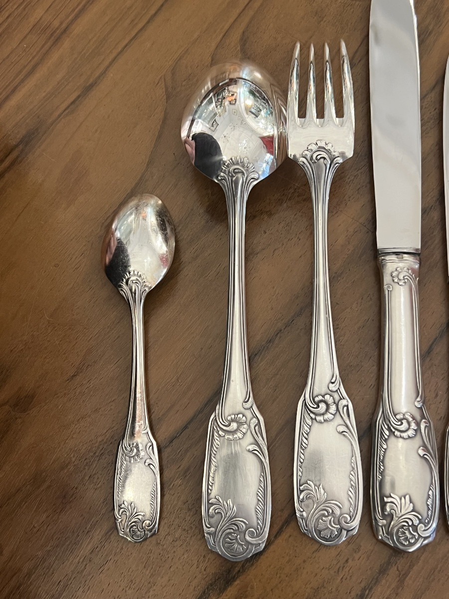 Ménagère en Métal, Argenté, Modèle Rocaille, 61 pièces-photo-2