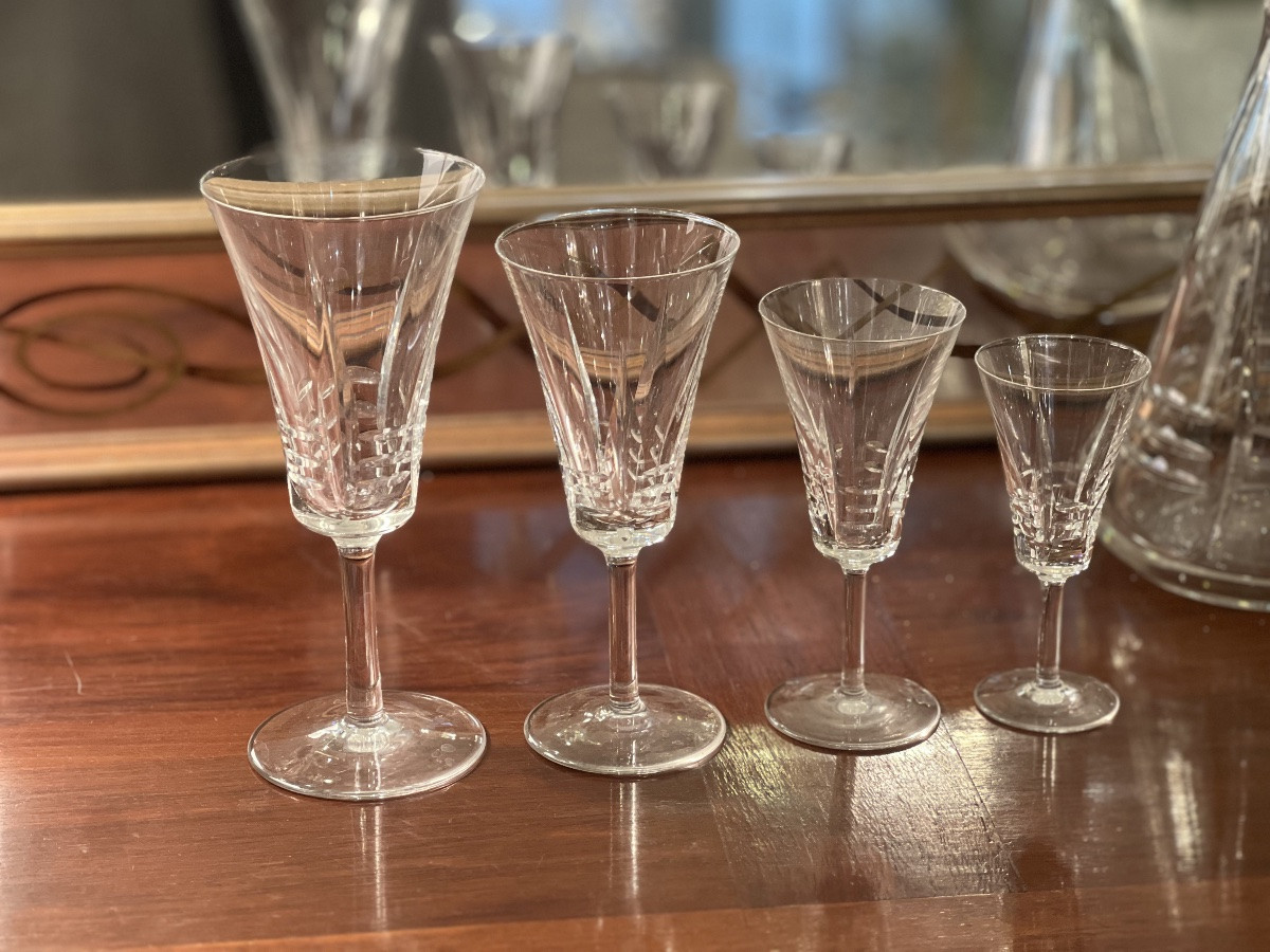 Art Deco Crystal Glass Service, 43 Pieces-photo-1