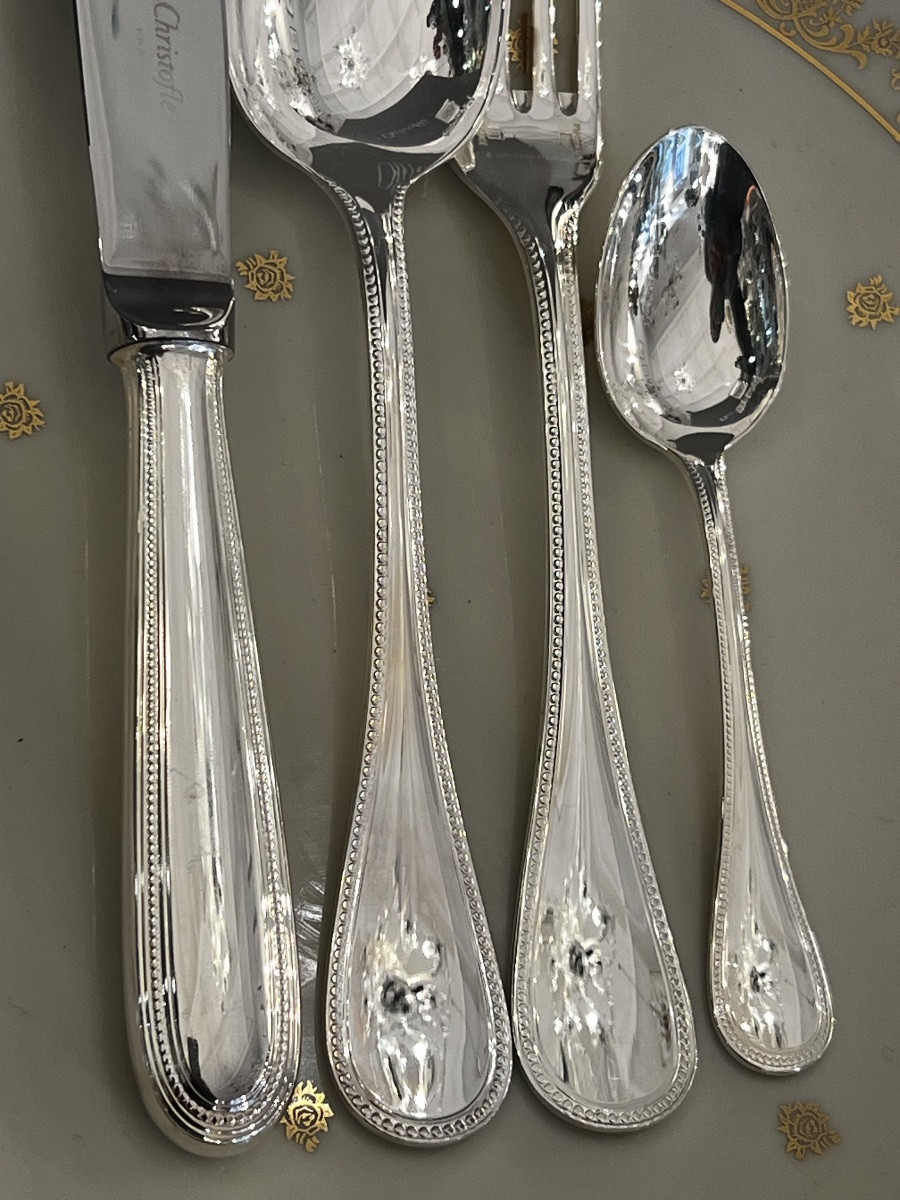 Christofle, Perles Menagere Model, 48 Pieces, Mint Condition-photo-3