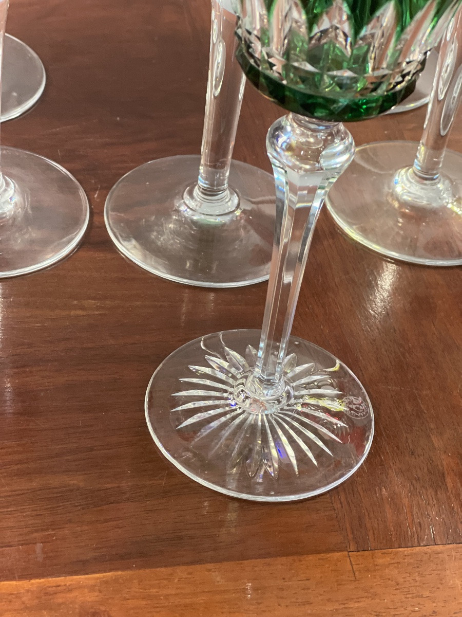 Beautiful Set Of 12 Colored Crystal Glasses, Piccadilly Pattern By Baccarat.-photo-5