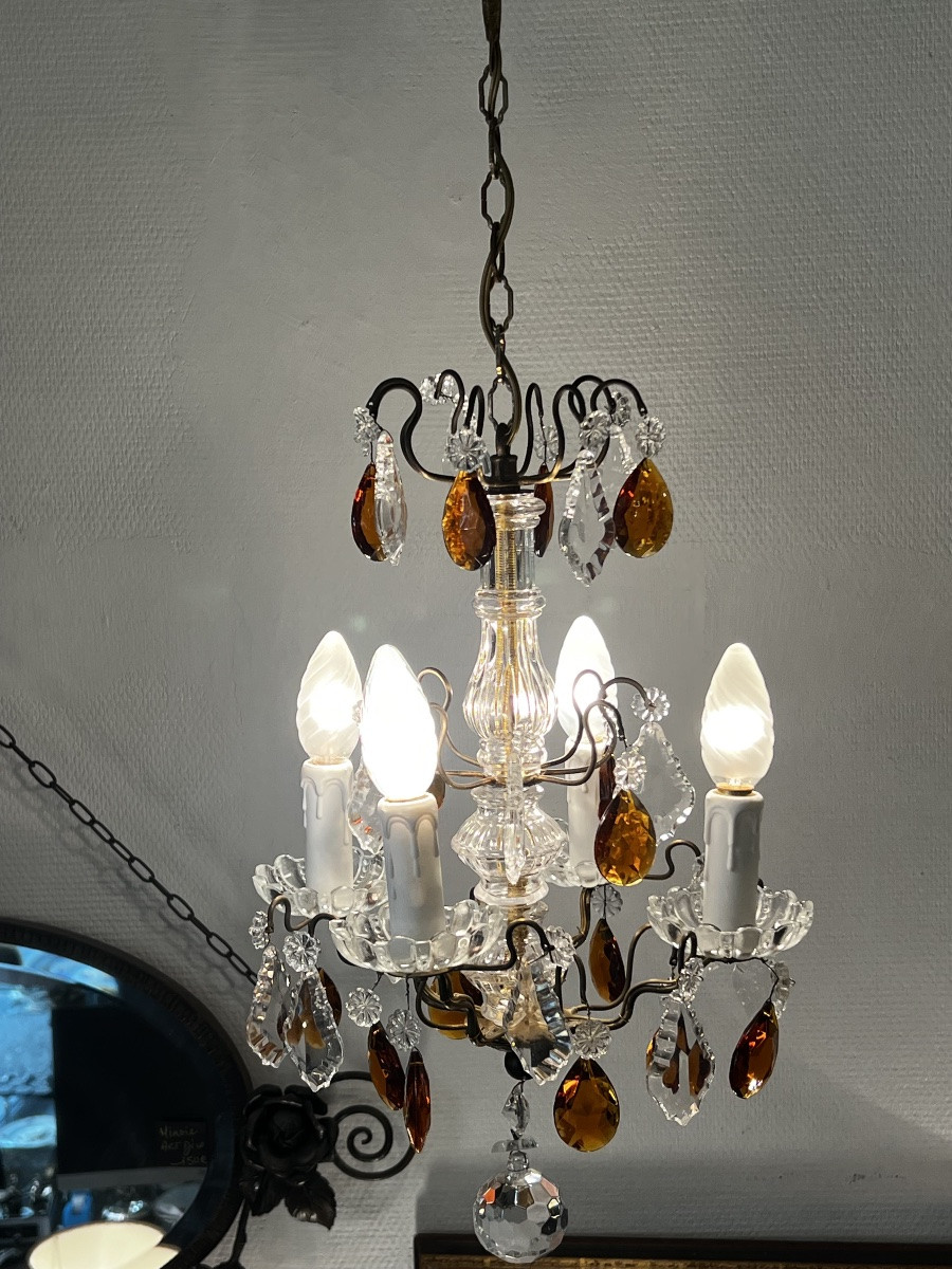REF126/lustre, hall 4 lumières pampilles De Couleur-photo-2