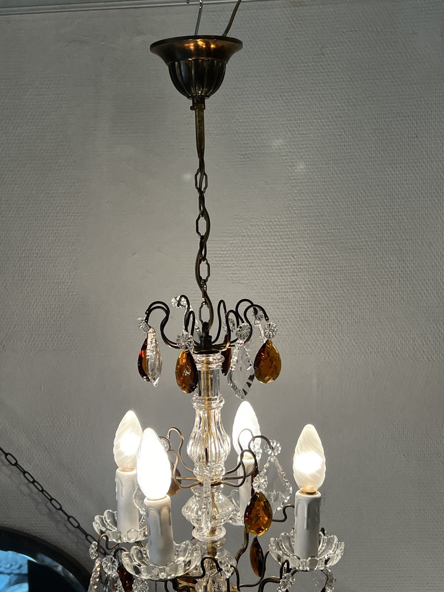 REF126/lustre, hall 4 lumières pampilles De Couleur-photo-3
