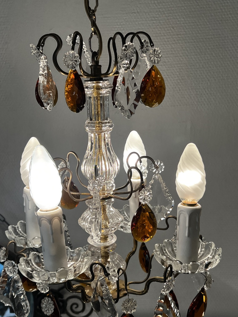 REF126/lustre, hall 4 lumières pampilles De Couleur-photo-5