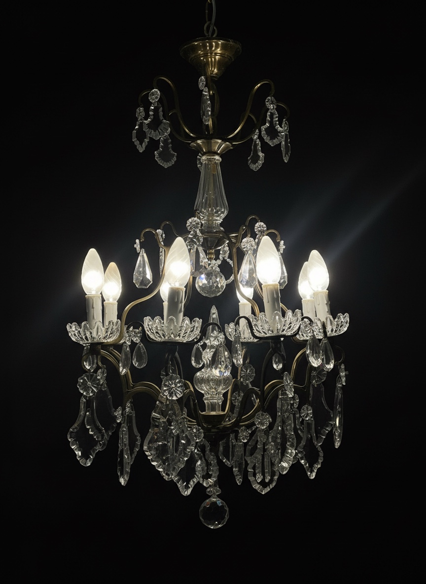 RÉF 129/Lustre Pampilles Cristal 8 Lumières 