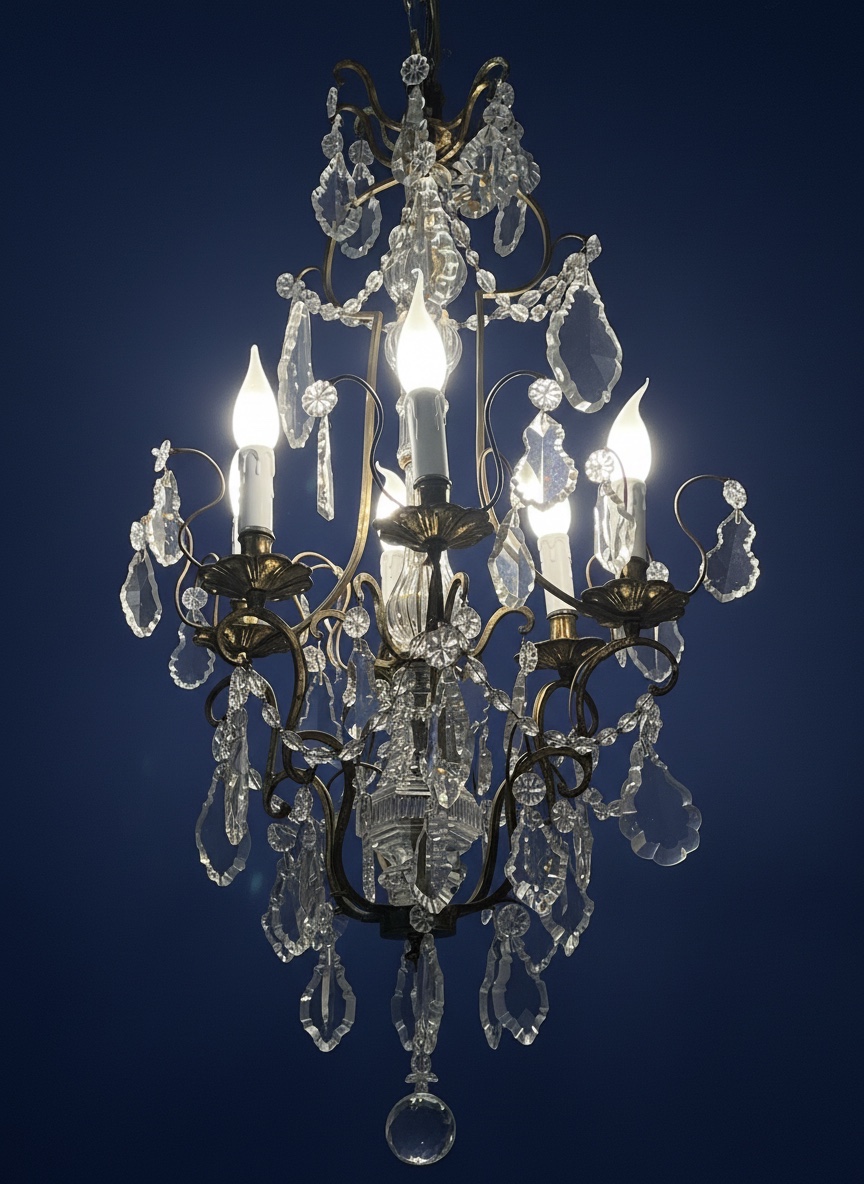 RÉF 133 / Lustre Pampilles Cristal 6 Lumières