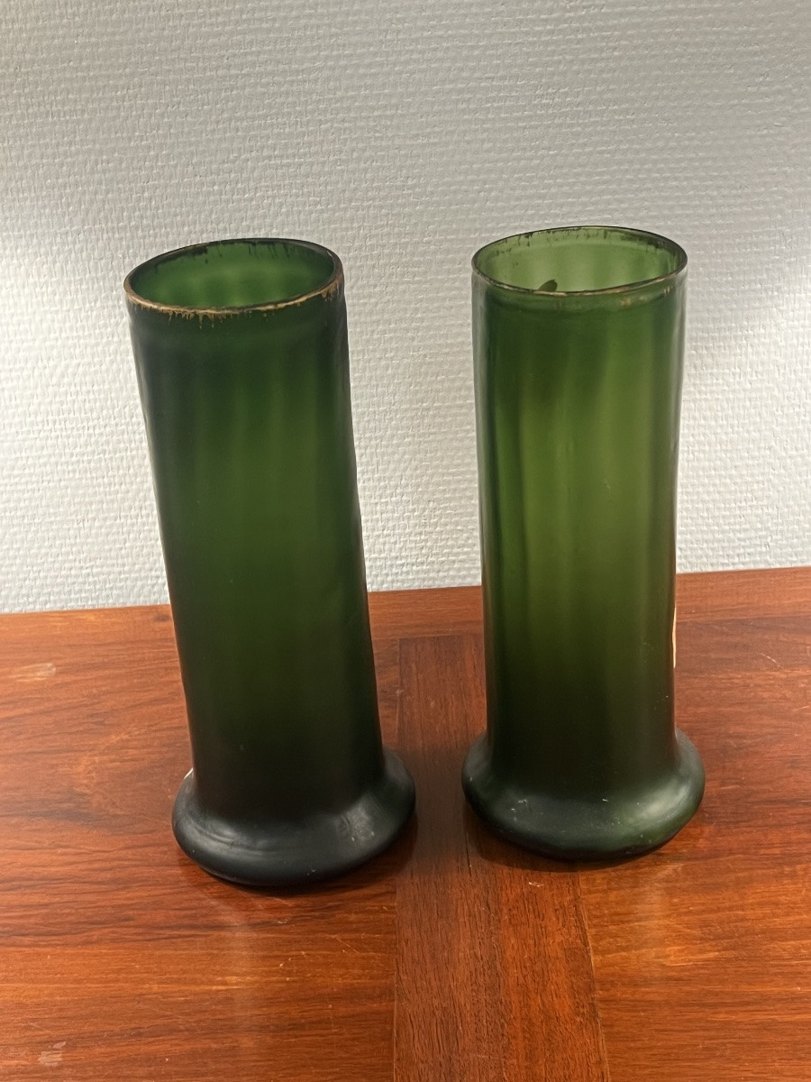  Pair Of Legras Art Nouveau Enameled Glass Vases-photo-3