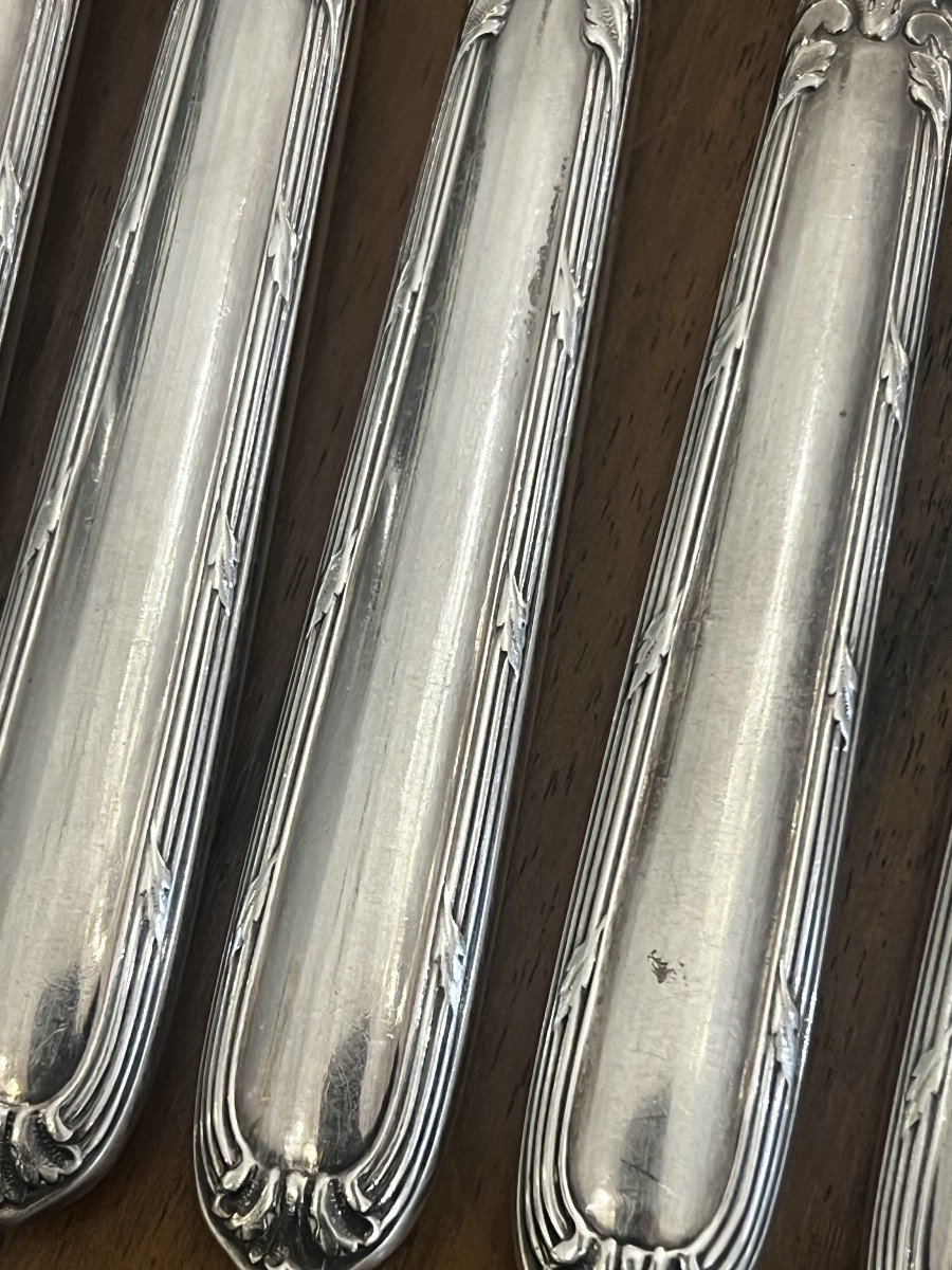 Série 12 Couteaux Argent Fourre Lame Argent Massif H&C-photo-6