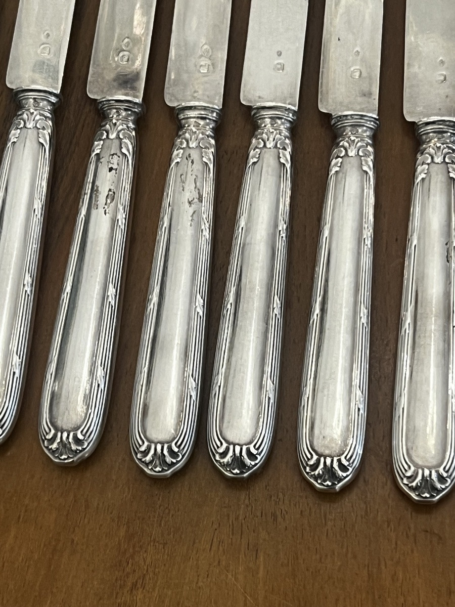 Série 12 Couteaux Argent Fourre Lame Argent Massif H&C-photo-8