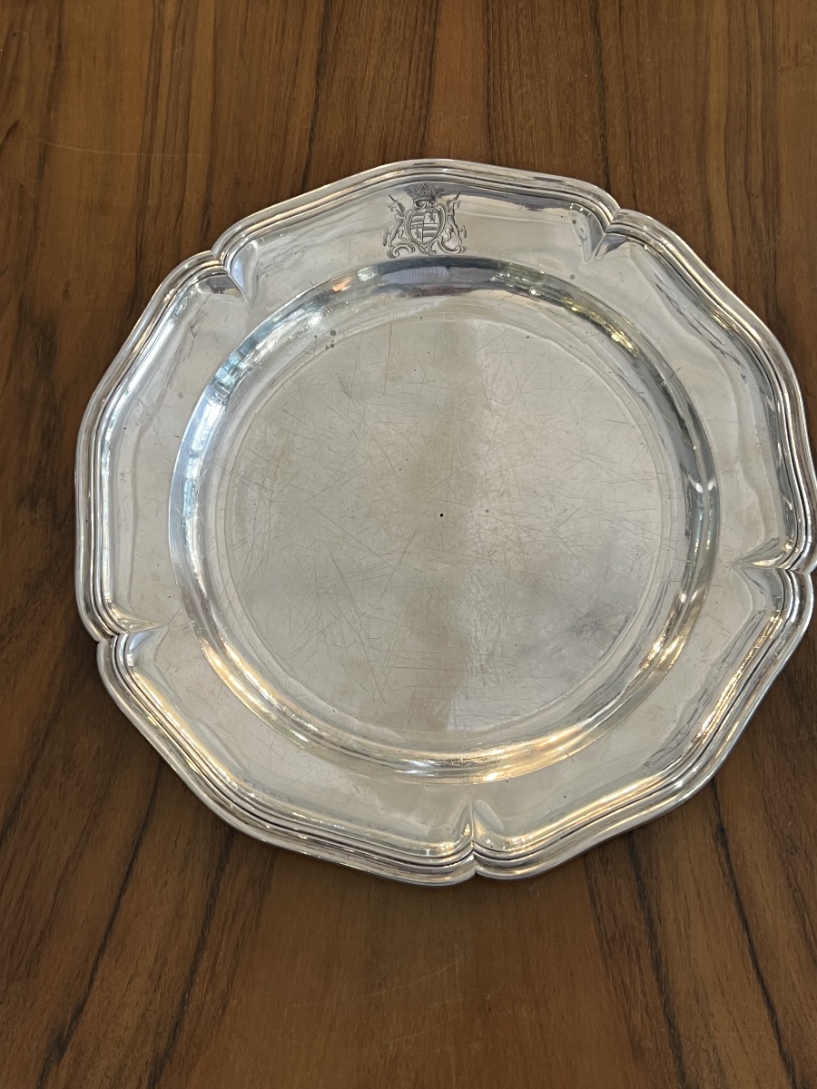 Solid Silver Plate, Farmers General, 18th Century, Coat Of Arms, Count's Crown