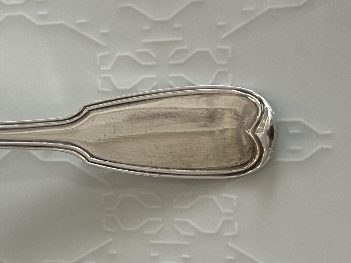 Solid Silver Sugar Sifter Spoon, 18th Century, With Coat Of Arms, Crown, And Farmers General Em-photo-4