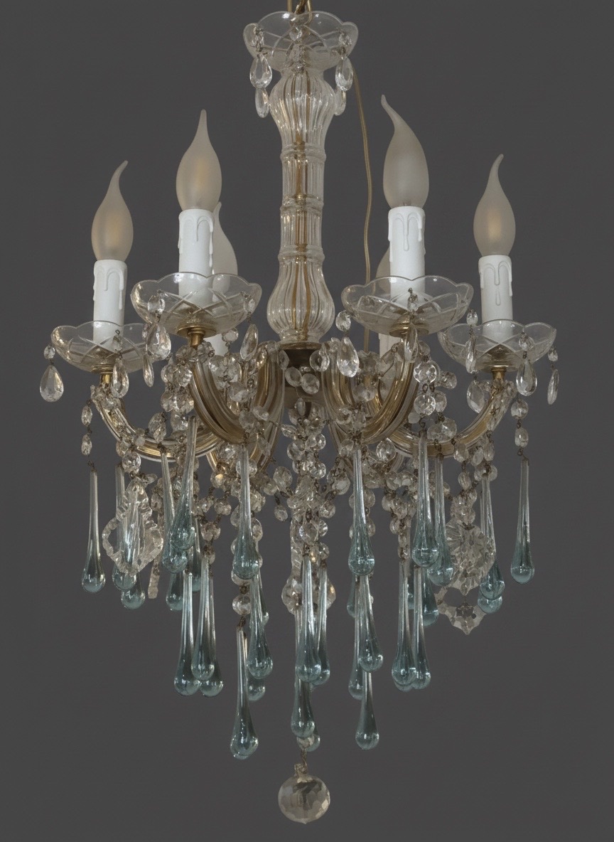 6-light Murano Chandelier With Blue Drops