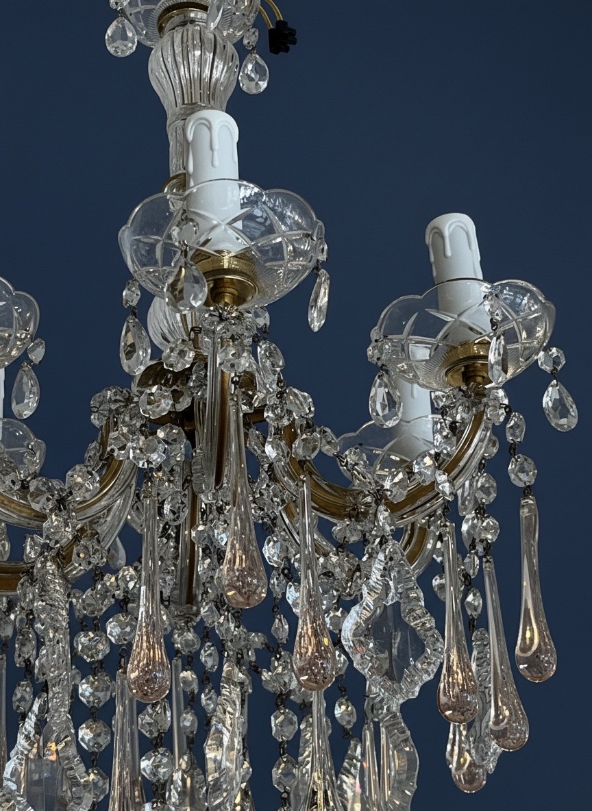 6-light Murano Chandelier With Pink Drops-photo-2