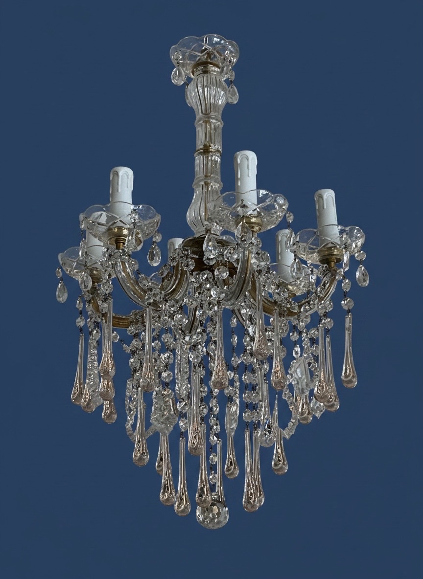 6-light Murano Chandelier With Pink Drops-photo-3