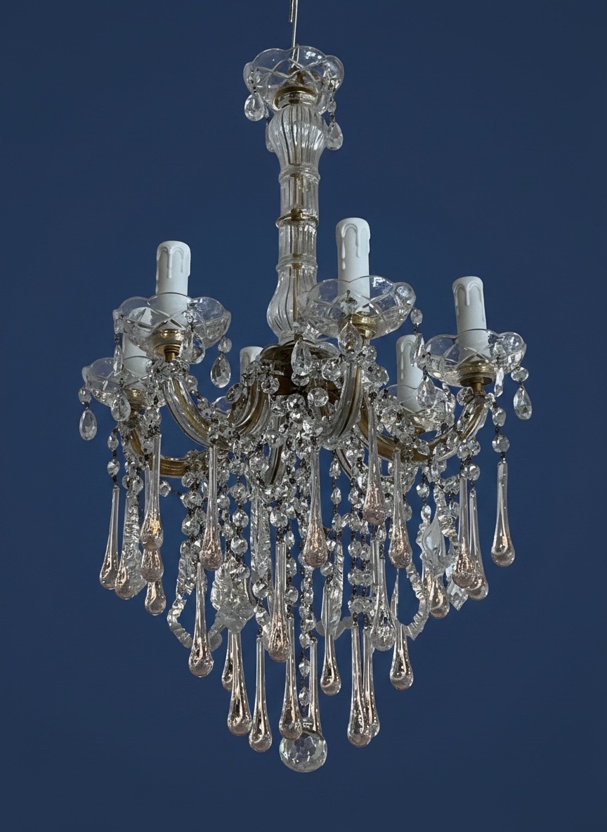 6-light Murano Chandelier With Pink Drops-photo-4