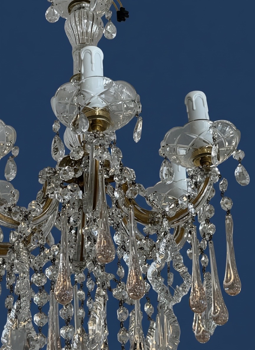 6-light Murano Chandelier With Pink Drops-photo-1