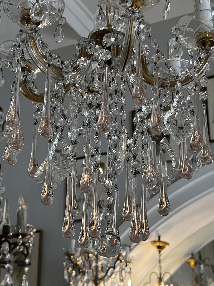 6-light Murano Chandelier With Pink Drops-photo-3