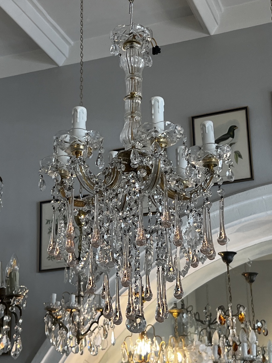 6-light Murano Chandelier With Pink Drops-photo-4