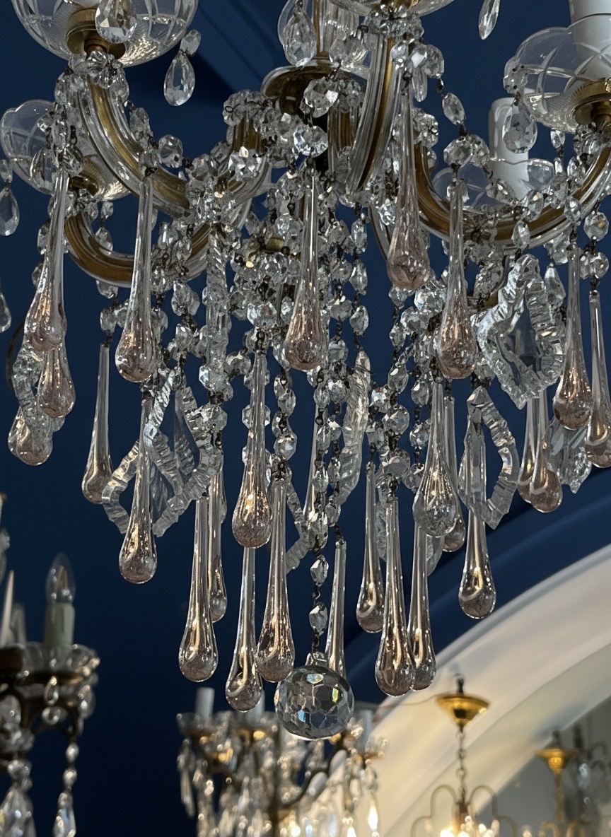 6-light Murano Chandelier With Pink Drops