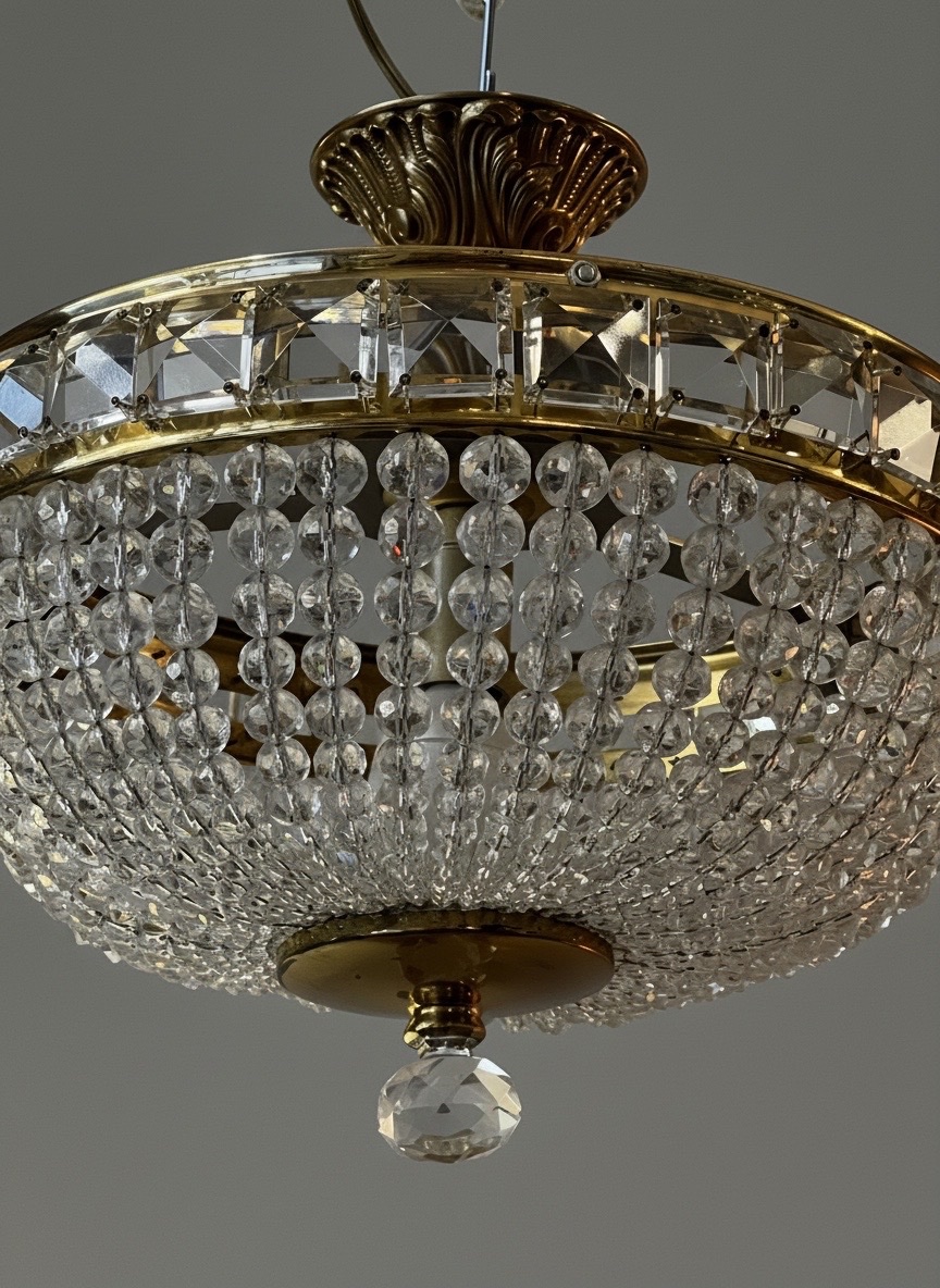 Ref 138 / Single-light Basket-style Chandelier/ceiling Light With Crystal Drops / Fully Refurbi-photo-2