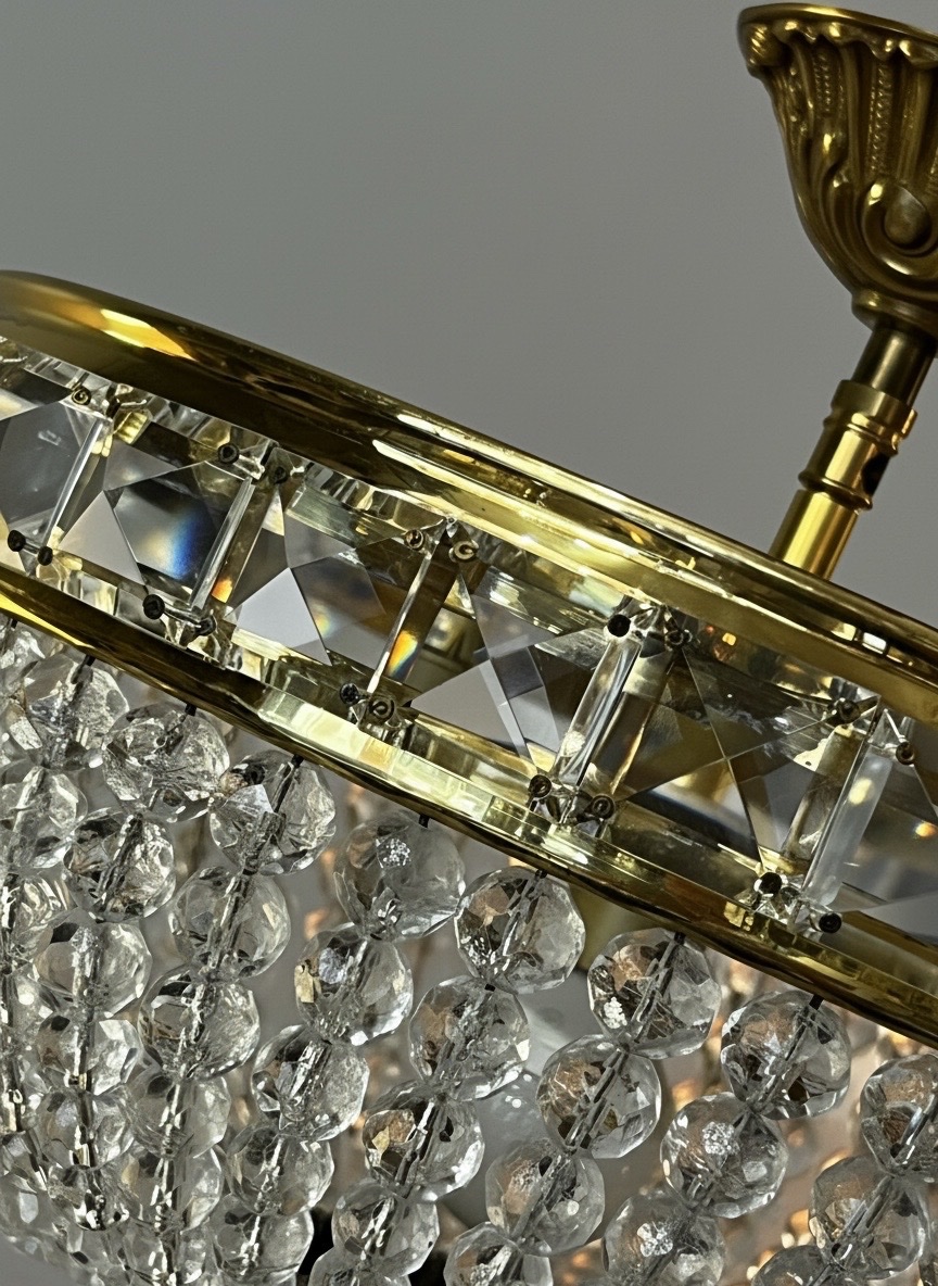 Ref 138 / Single-light Basket-style Chandelier/ceiling Light With Crystal Drops / Fully Refurbi-photo-3