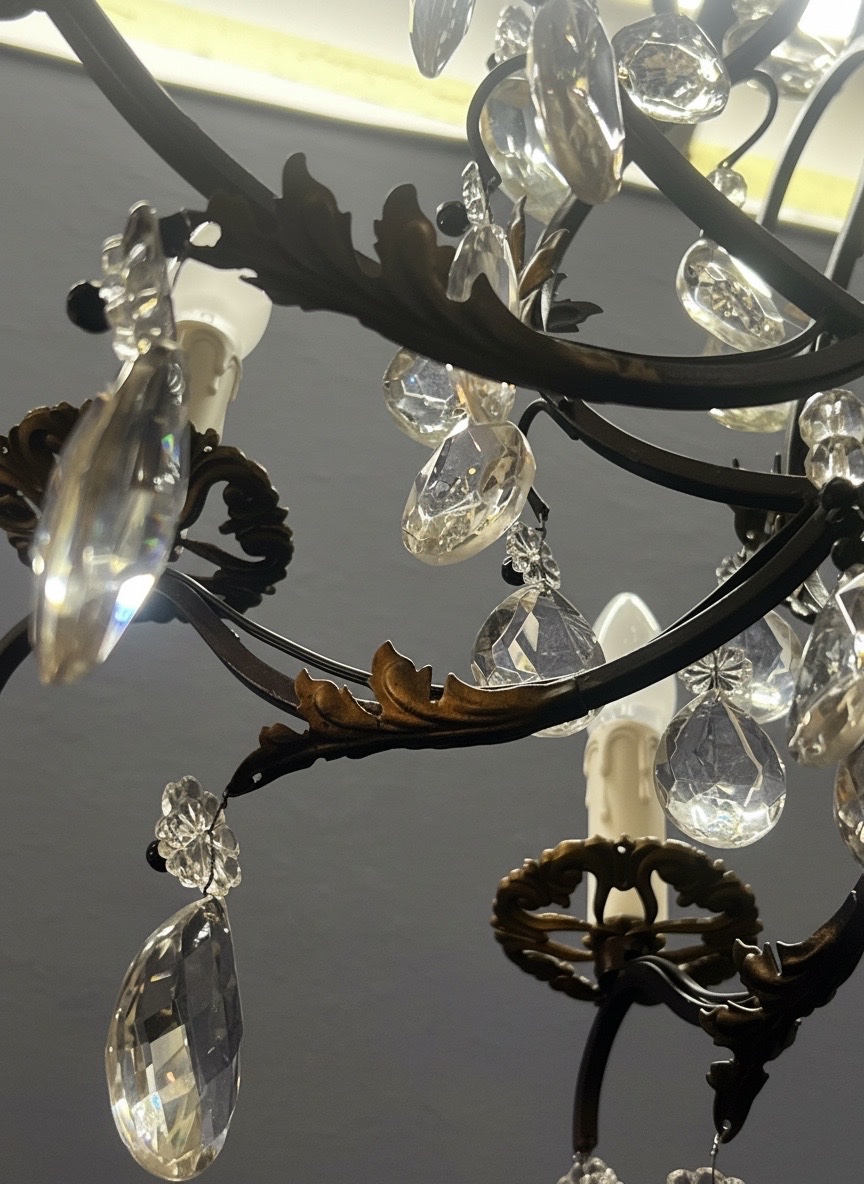 Ref 140 / Art Deco 8-light Wrought Iron Chandelier – Fully Refurbished-photo-3