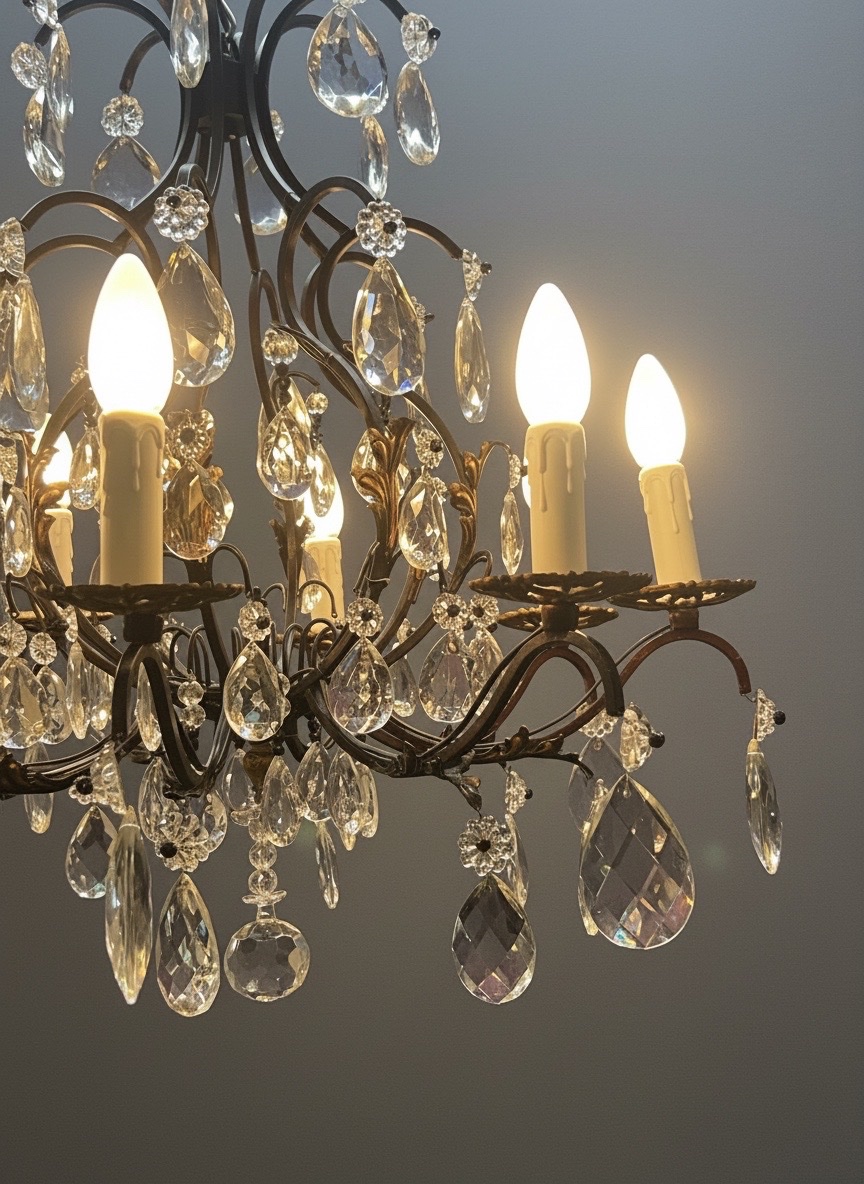 Ref 140 / Art Deco 8-light Wrought Iron Chandelier – Fully Refurbished-photo-4
