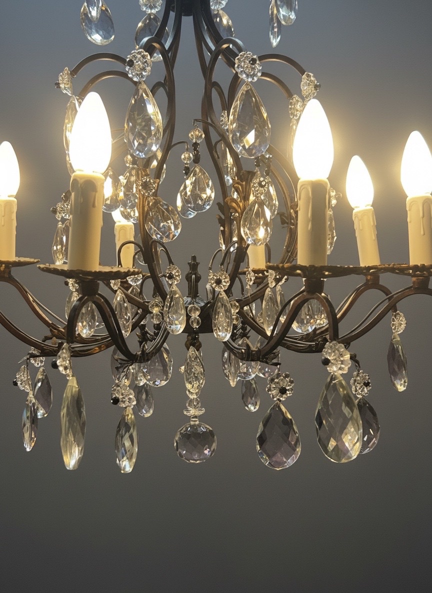 Ref 140 / Art Deco 8-light Wrought Iron Chandelier – Fully Refurbished-photo-3