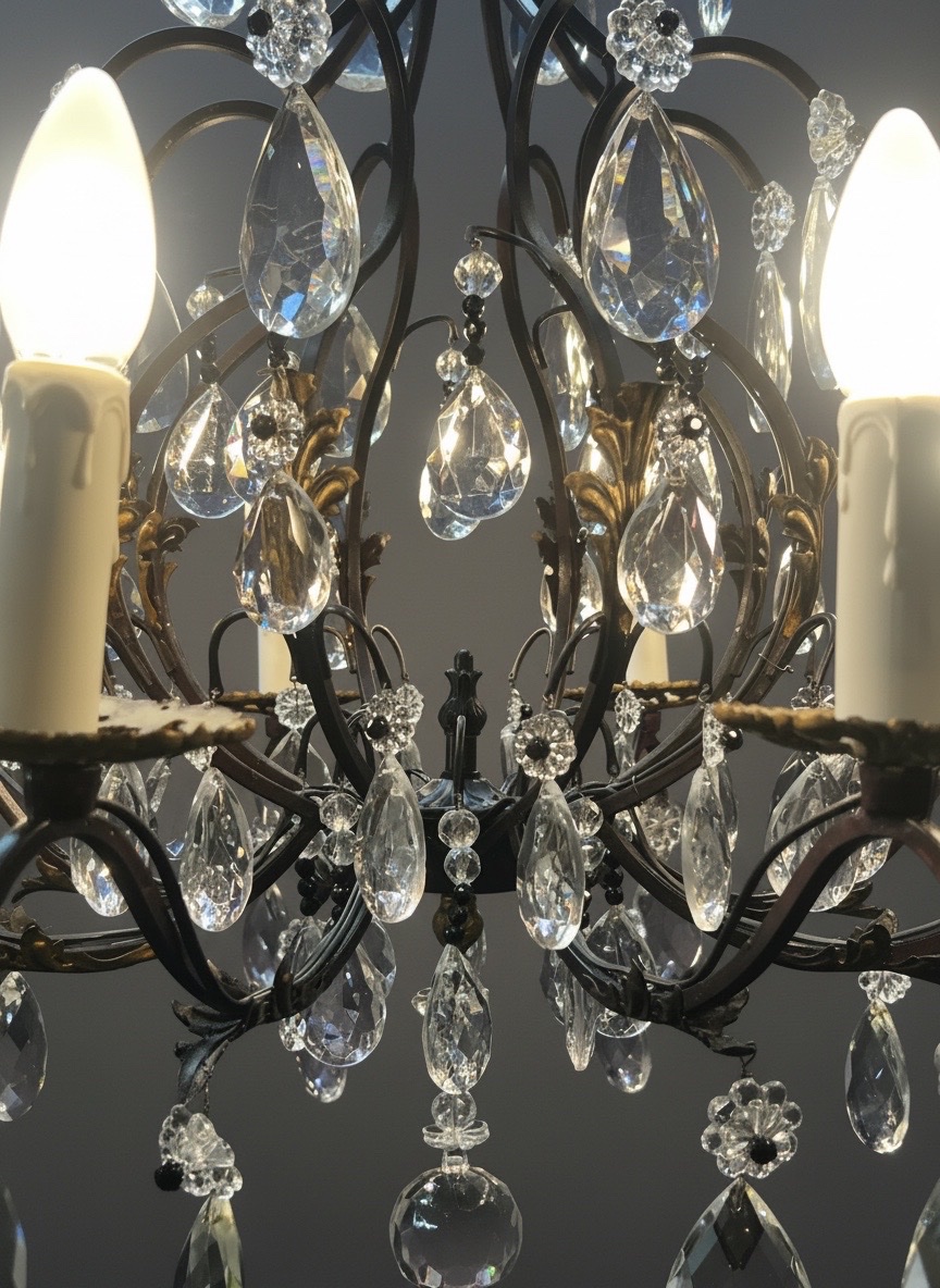 Ref 140 / Art Deco 8-light Wrought Iron Chandelier – Fully Refurbished-photo-5