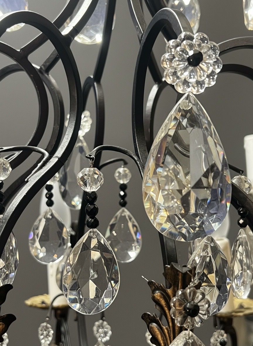 Ref 140 / Art Deco 8-light Wrought Iron Chandelier – Fully Refurbished-photo-6